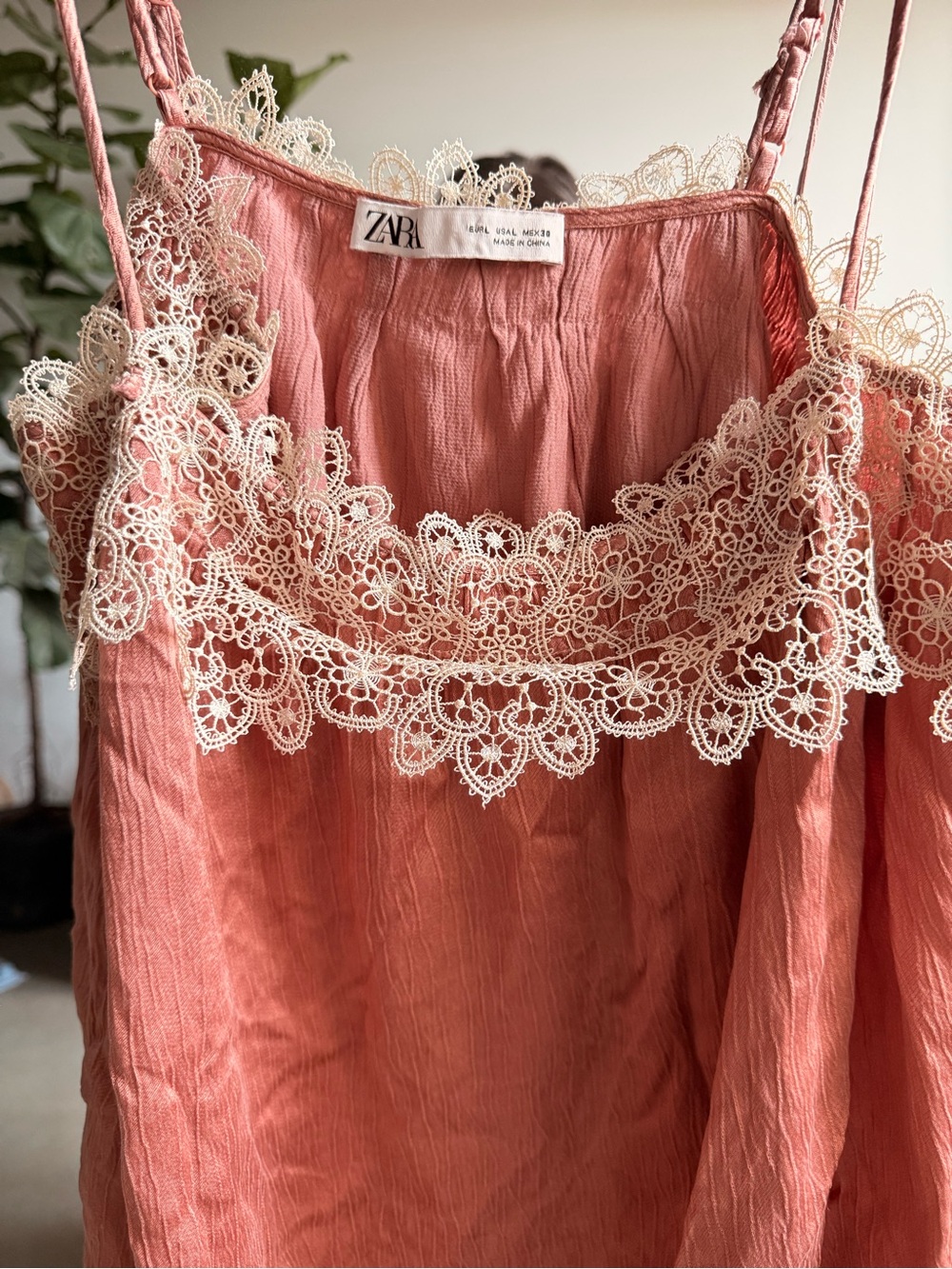 ZARA Coral Pink Lace-Trim Slip Top - Picture 2 of 2